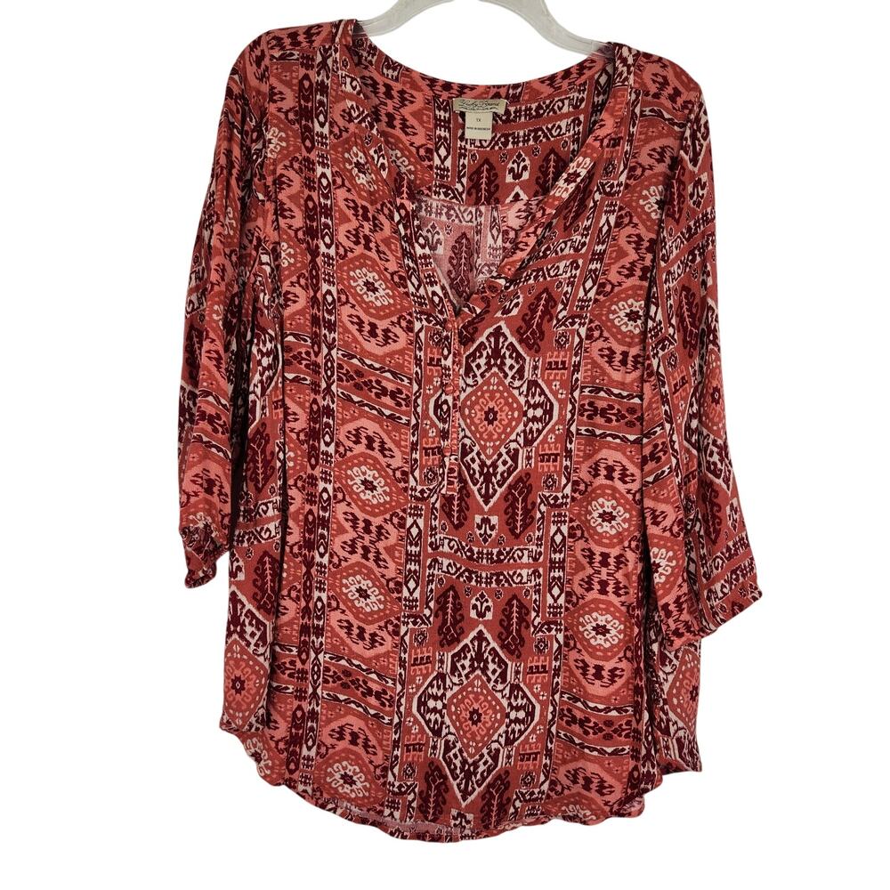 Lucky Brand Reddish V-neck Bohemian Western V-neck Blouse Women's 1X